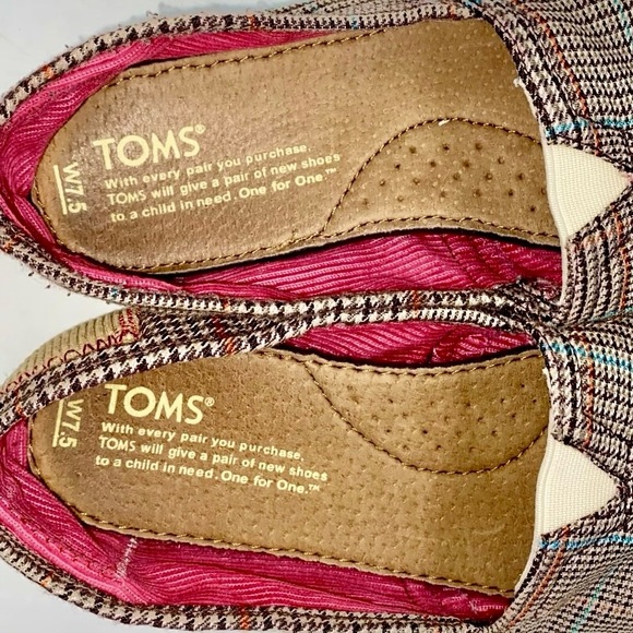 TOMS Alpargata Women’s Slip On Flats Academy Brown Plaid Canvas/Corduroy Sz 7.5 - Picture 2 of 10